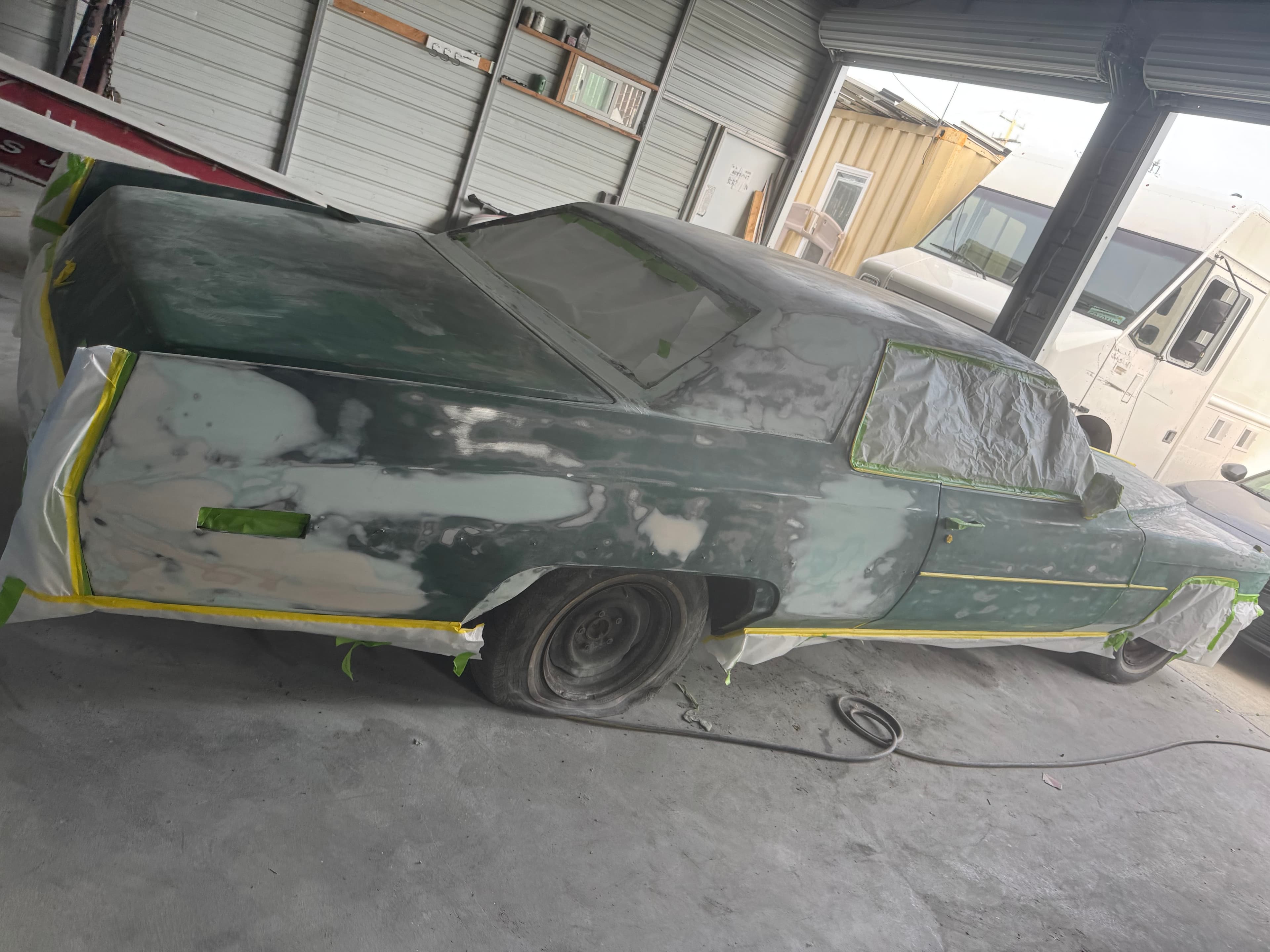Classic vehicle primed and prepped for restoration at 1st Place Auto Collision Hayward